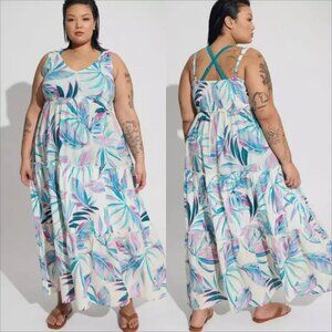 New! Torrid 2X 18/20 Tropical Leave Tiered Swim Cover Up Beach Midi Sun Dress
